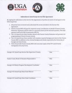 Agreement between Fannin County Board of Education, 4-H, and Americorps 